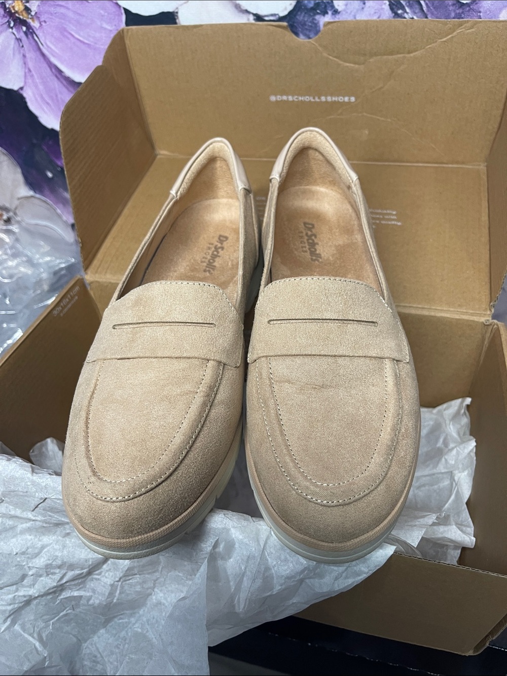 Dr. Scholl's NICE DAY Women's Suede Moccasin Loafers in Beige